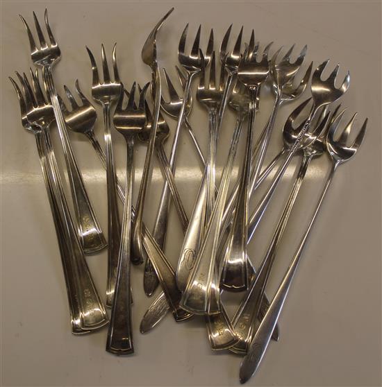 Set 12 silver cake forks & 8 pickle forks